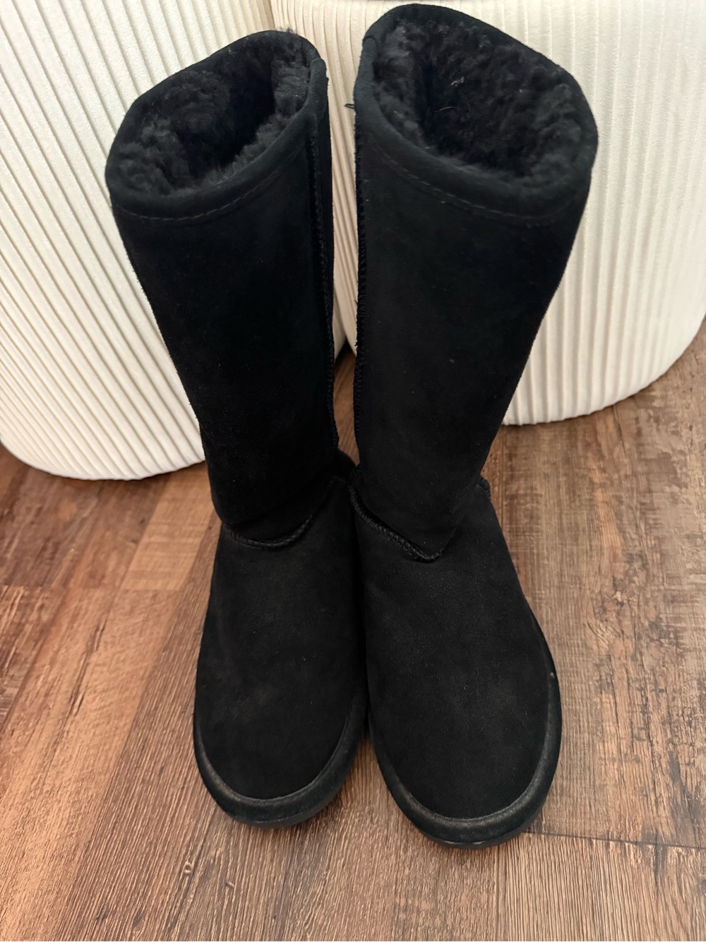BearPaw Black Suede Mid-Calf Shearling-Lined Boots